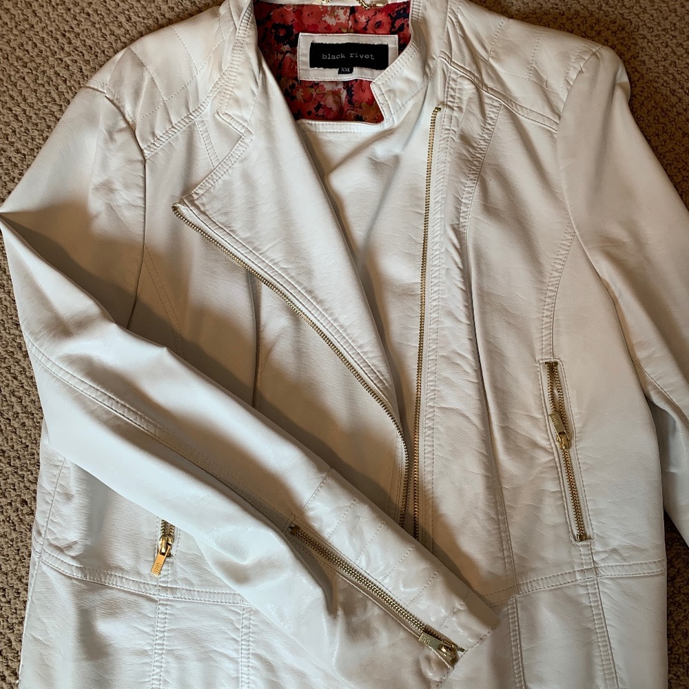 Faux Leather White Bomber Jacket